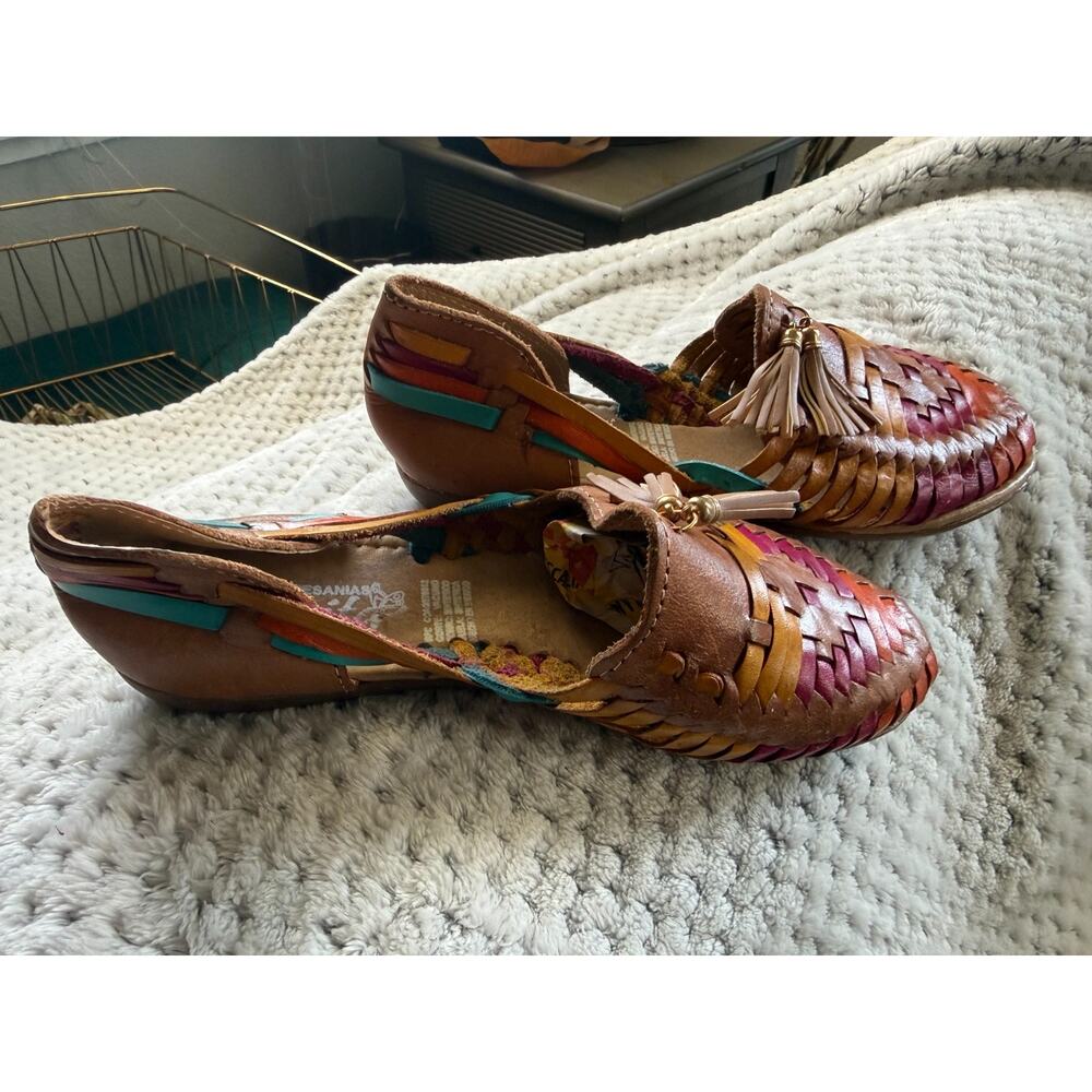 Women's Authentic Mexican Huarache Flats Leather Rainbow Slip On; Size 5 - Picture 4 of 5